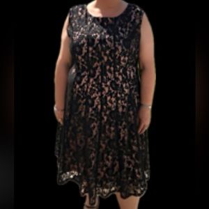 *Julian Taylor pink and black lace flare dress wedding guest. Party. Size 22W